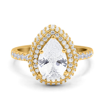 14K Yellow Gold Teardrop Pear Art Deco Vintage Engagement Ring Simulated Cubic Zirconia Size-7